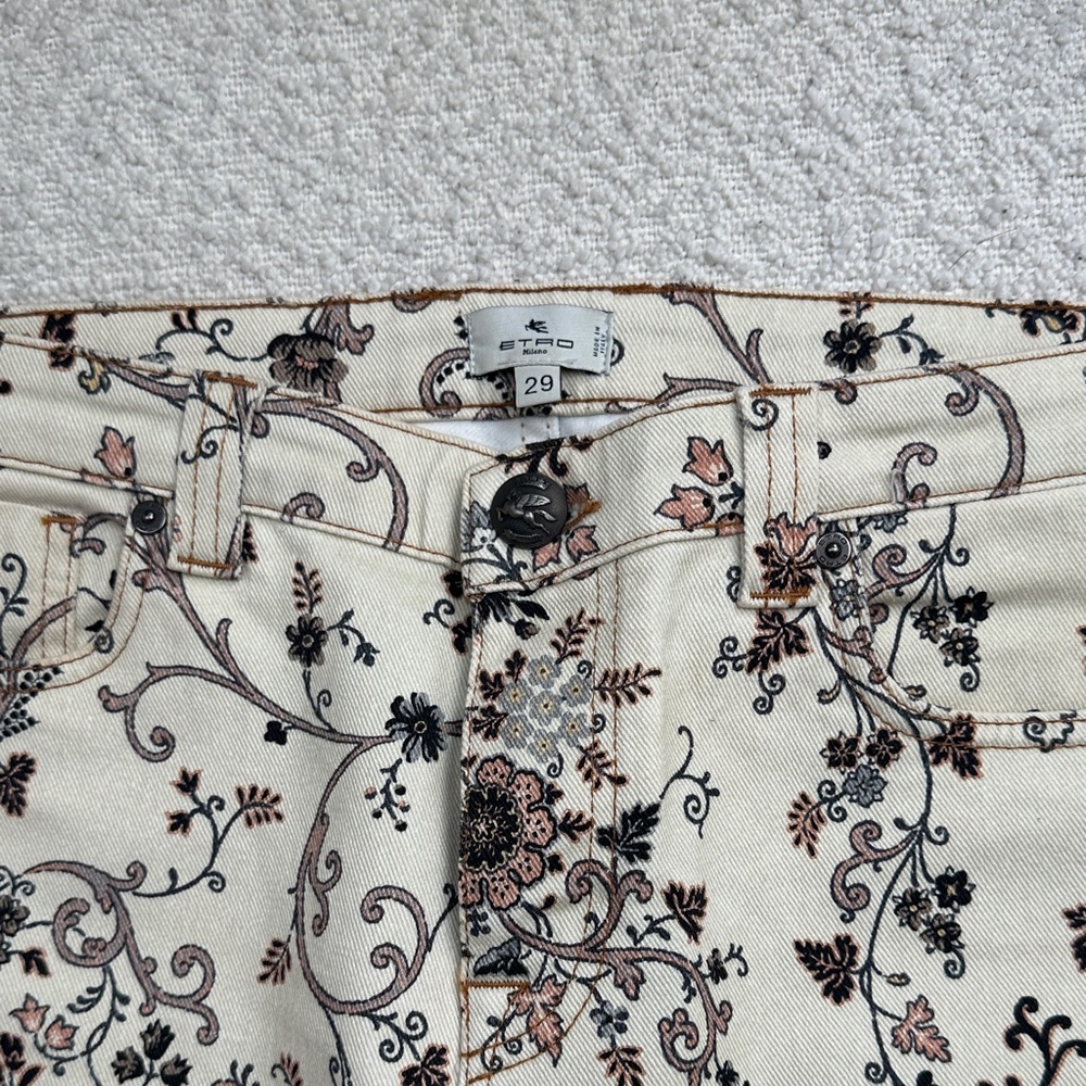 Etro Cream Floral Straight Leg Jeans small (<29)